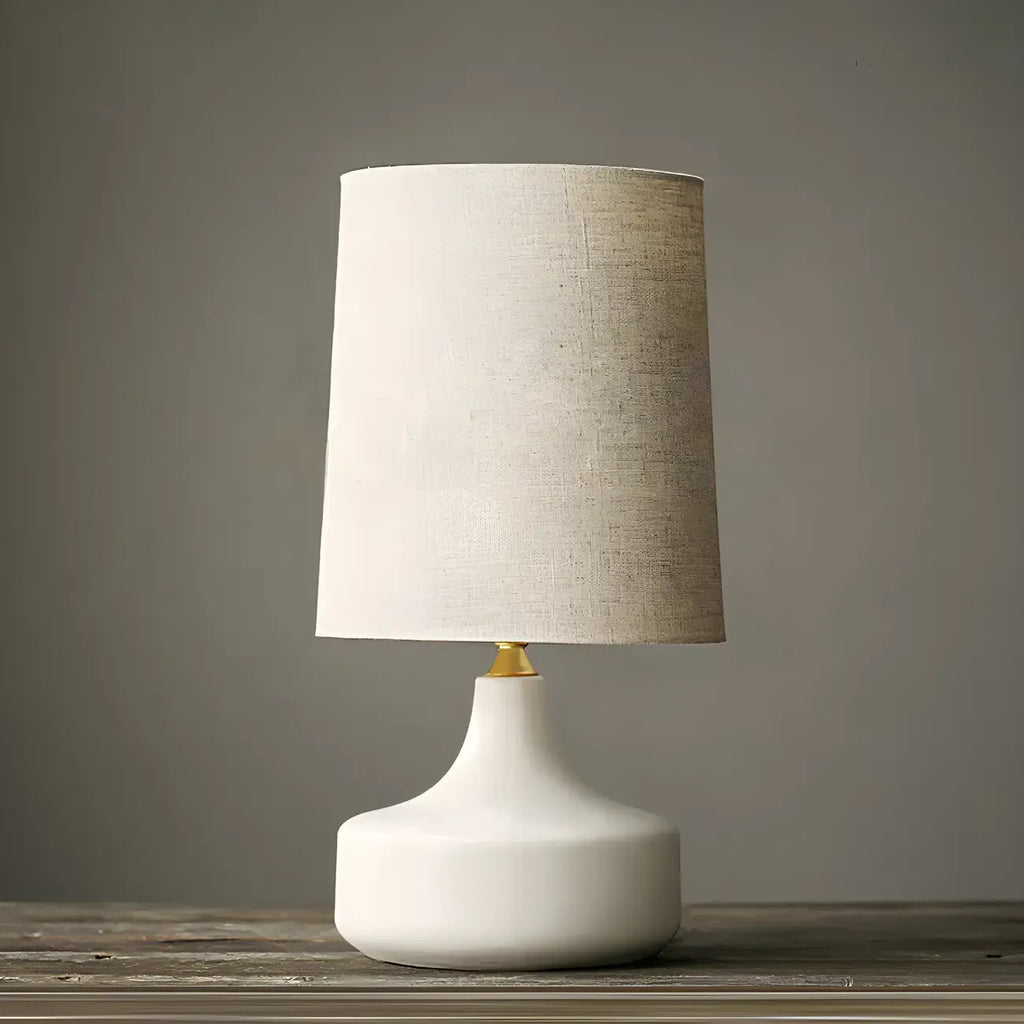 Lampe de chevet moderne en céramique en forme de tonneau avec abat-jour en lin