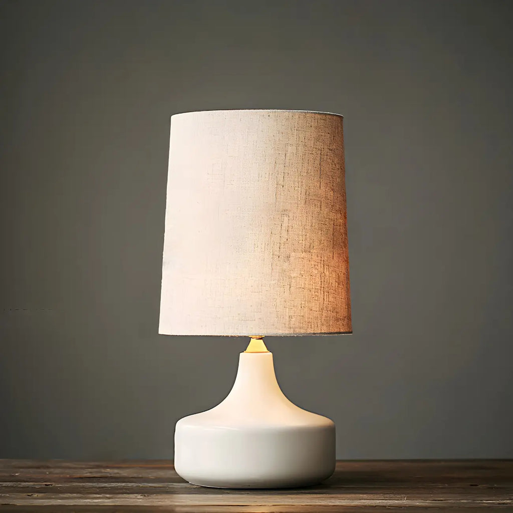 Lampe de chevet moderne en céramique en forme de tonneau avec abat-jour en lin