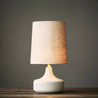 Lampe de chevet moderne en céramique en forme de tonneau avec abat-jour en lin