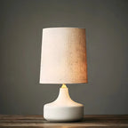 Lampe de chevet moderne en céramique en forme de tonneau avec abat-jour en lin