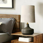 Lampe de chevet moderne en céramique en forme de tonneau avec abat-jour en lin