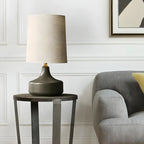 Lampe de chevet moderne en céramique en forme de tonneau avec abat-jour en lin