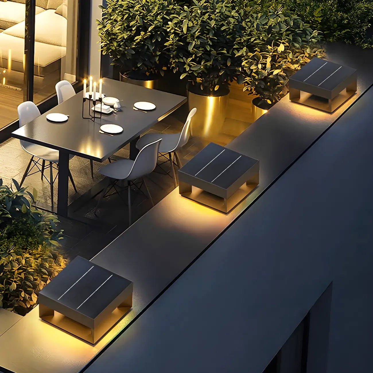 Lampadaires extérieurs modernes à LED solaires à changement de couleur, noirs