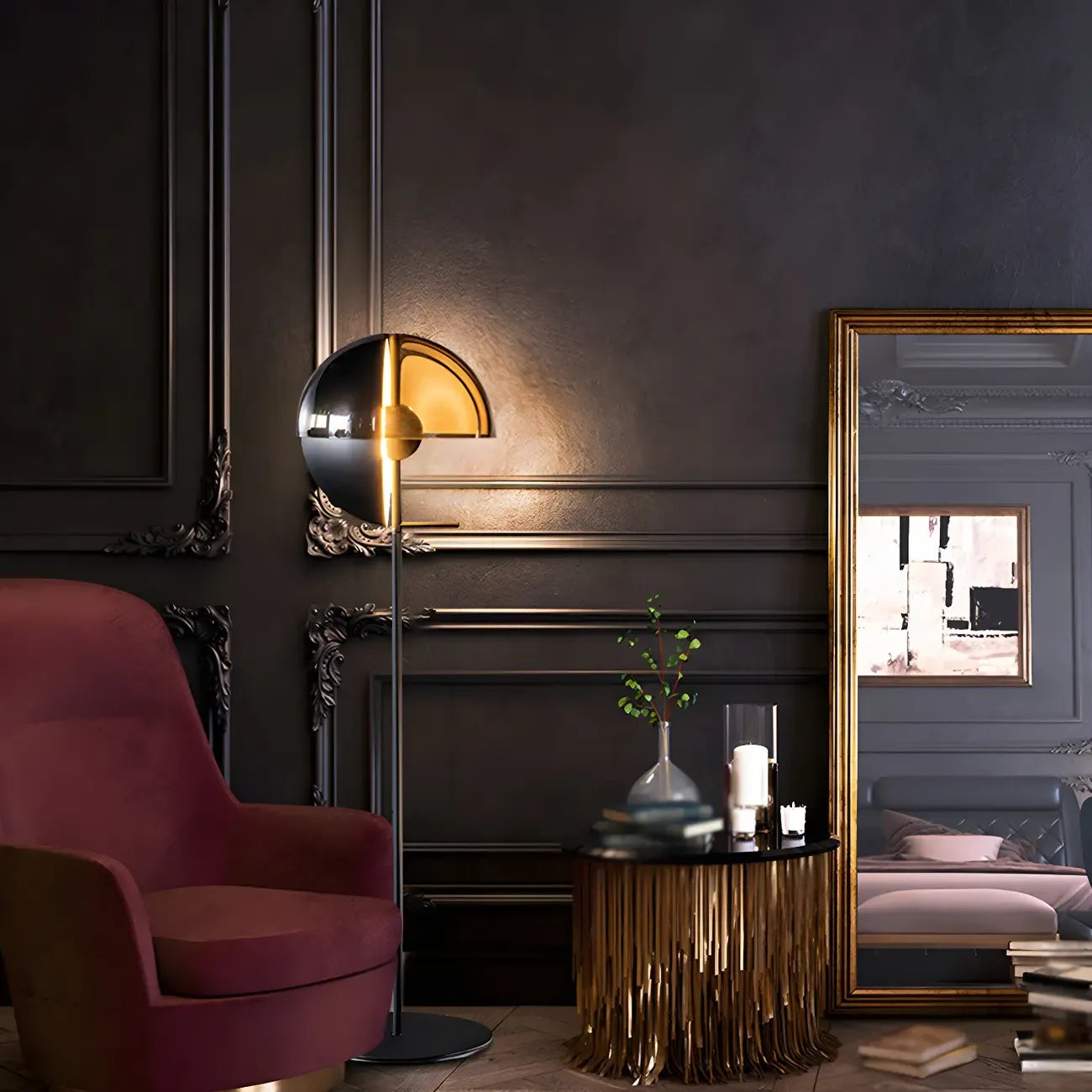 Lampadaire moderne en verre noir avec globe pour intérieur