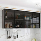 Vitrine suspendue en bois avec portes vitrées