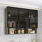 Vitrine suspendue en bois avec portes vitrées