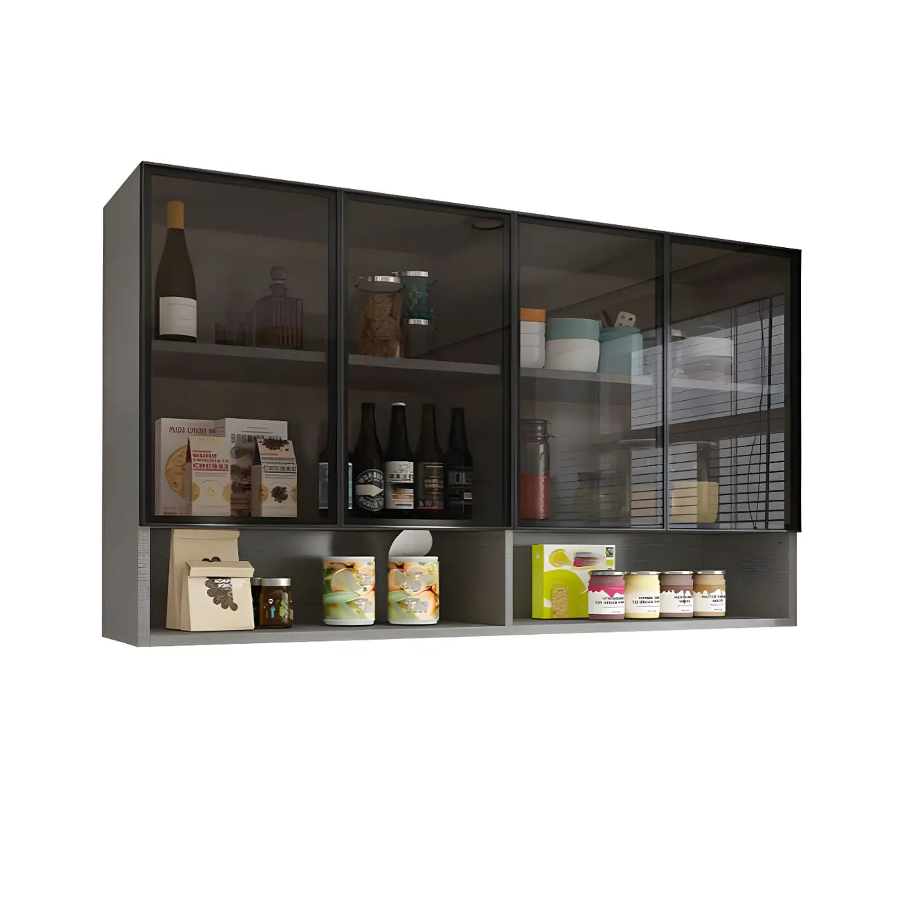 Vitrine suspendue en bois avec portes vitrées