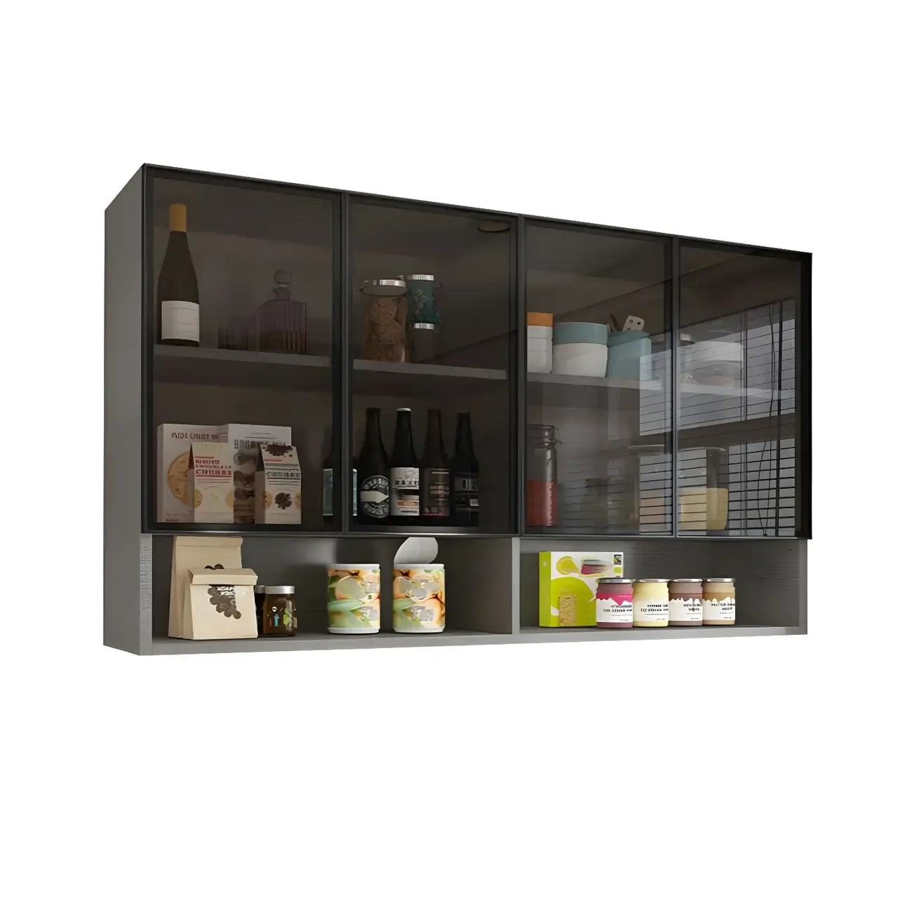 Vitrine suspendue en bois avec portes vitrées
