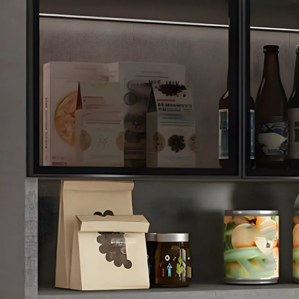 Vitrine suspendue en bois avec portes vitrées