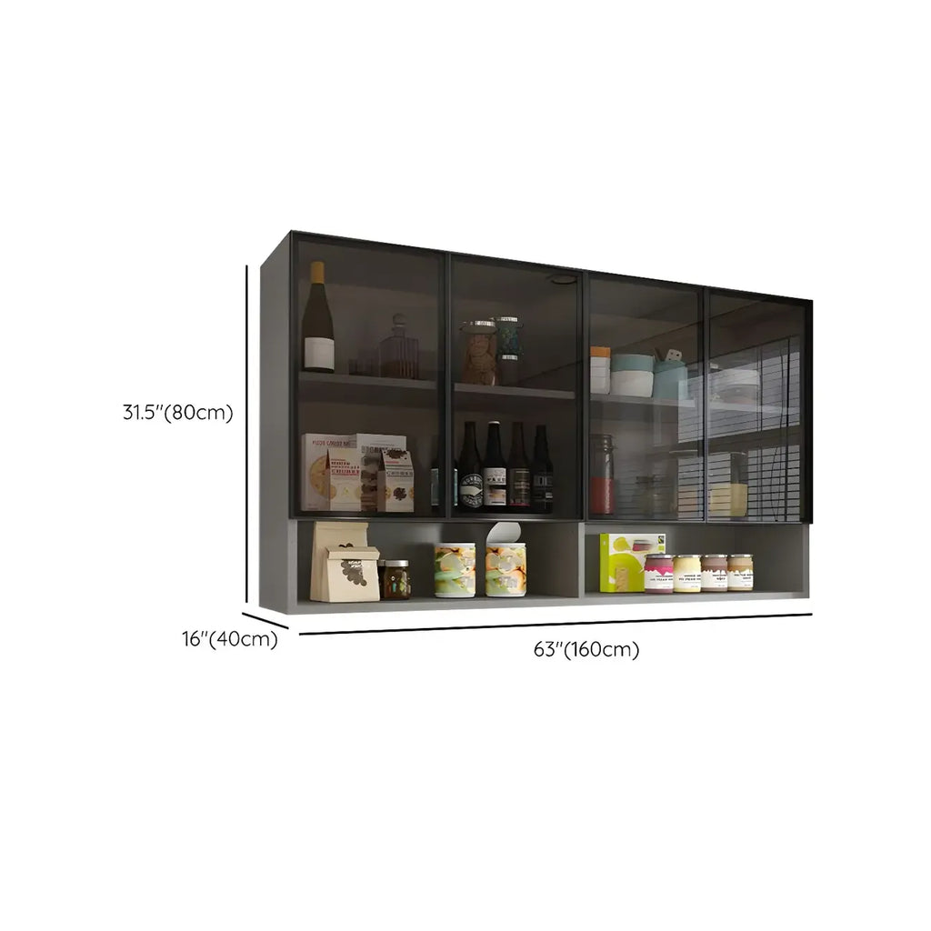 Vitrine suspendue en bois avec portes vitrées