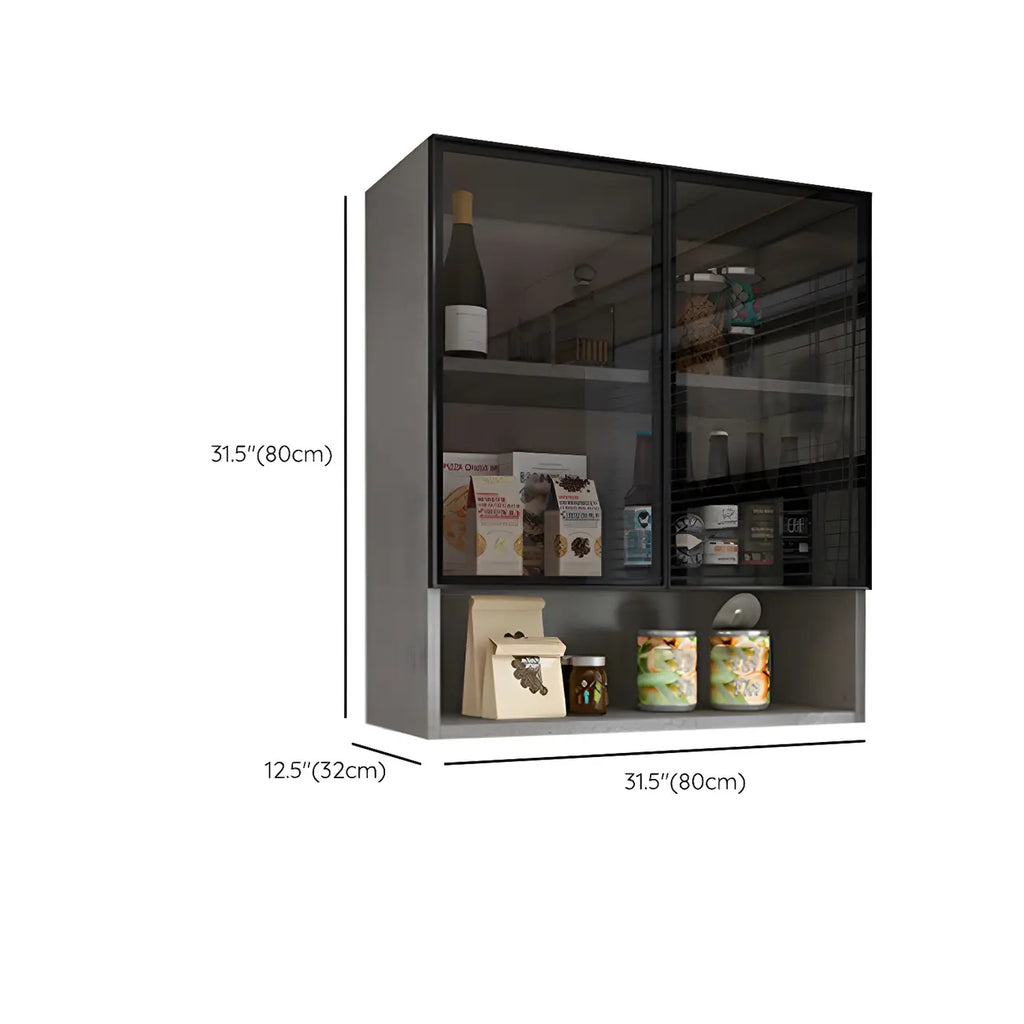 Vitrine suspendue en bois avec portes vitrées