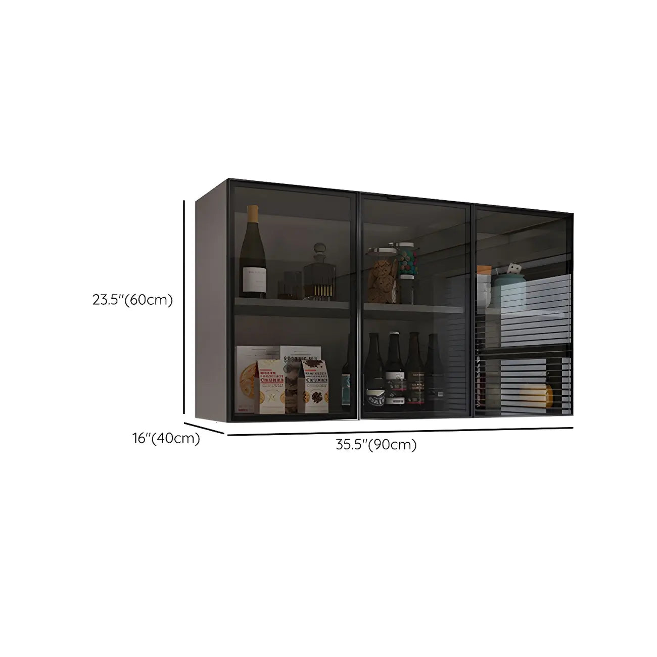 Vitrine suspendue en bois avec portes vitrées