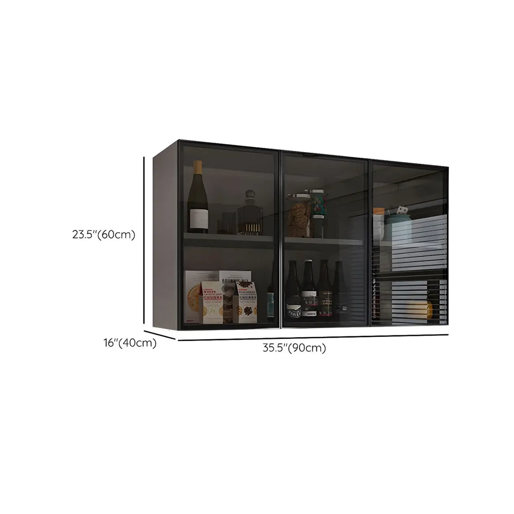 Vitrine suspendue en bois avec portes vitrées