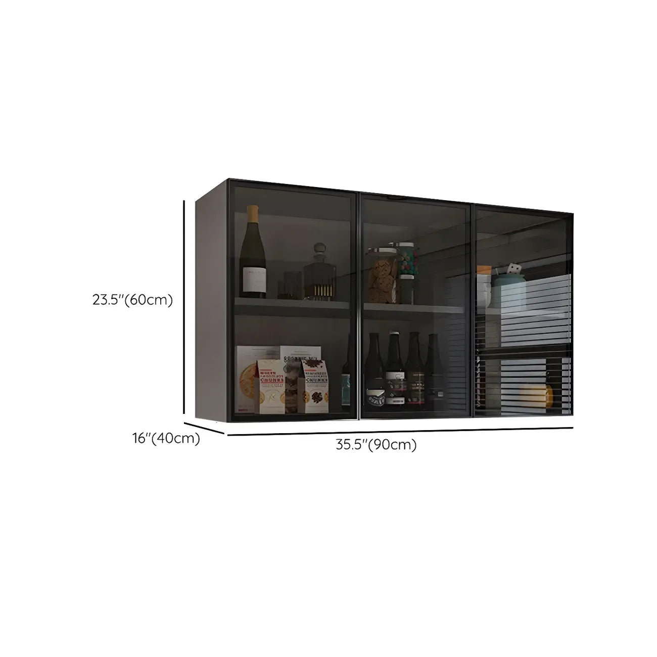 Vitrine suspendue en bois avec portes vitrées