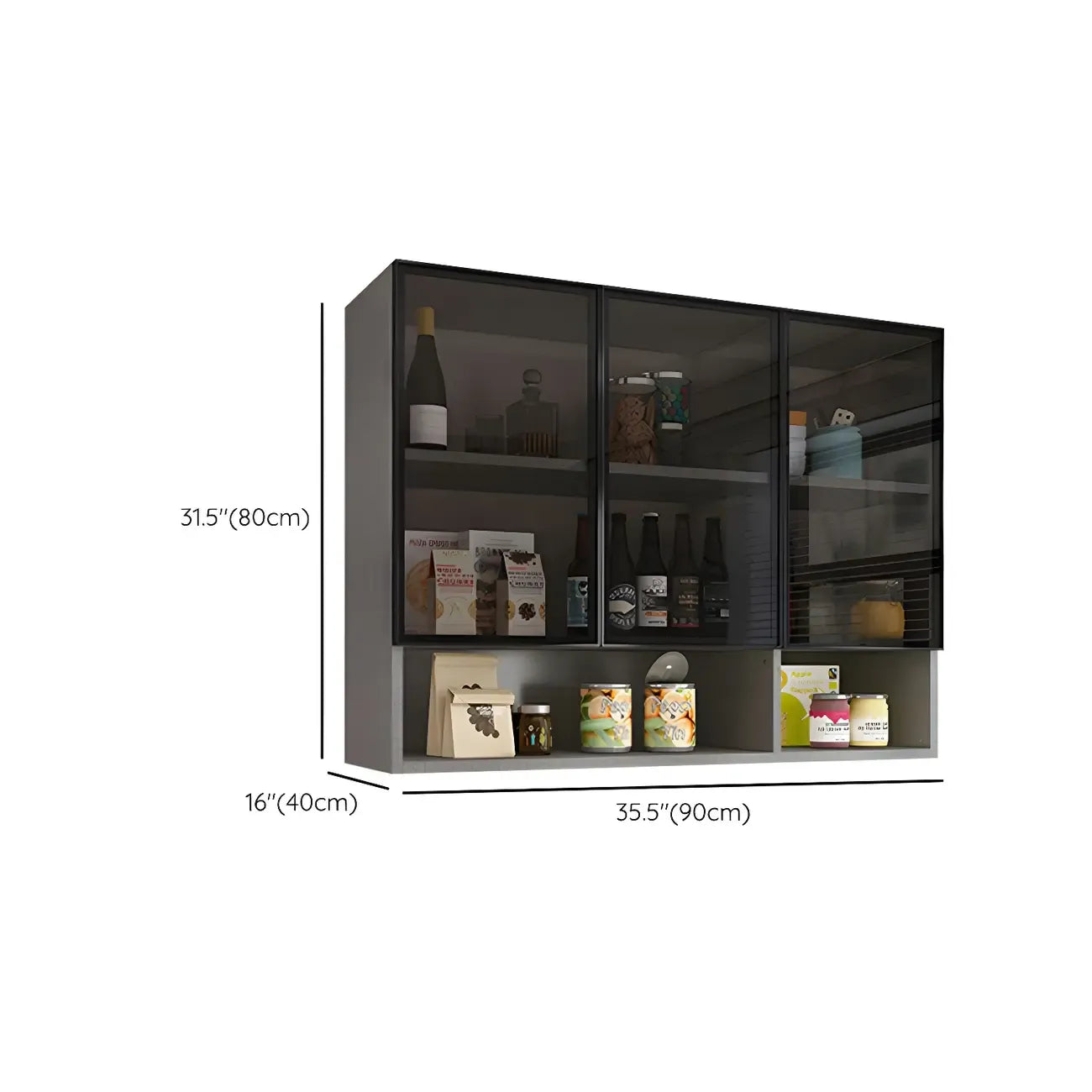 Vitrine suspendue en bois avec portes vitrées