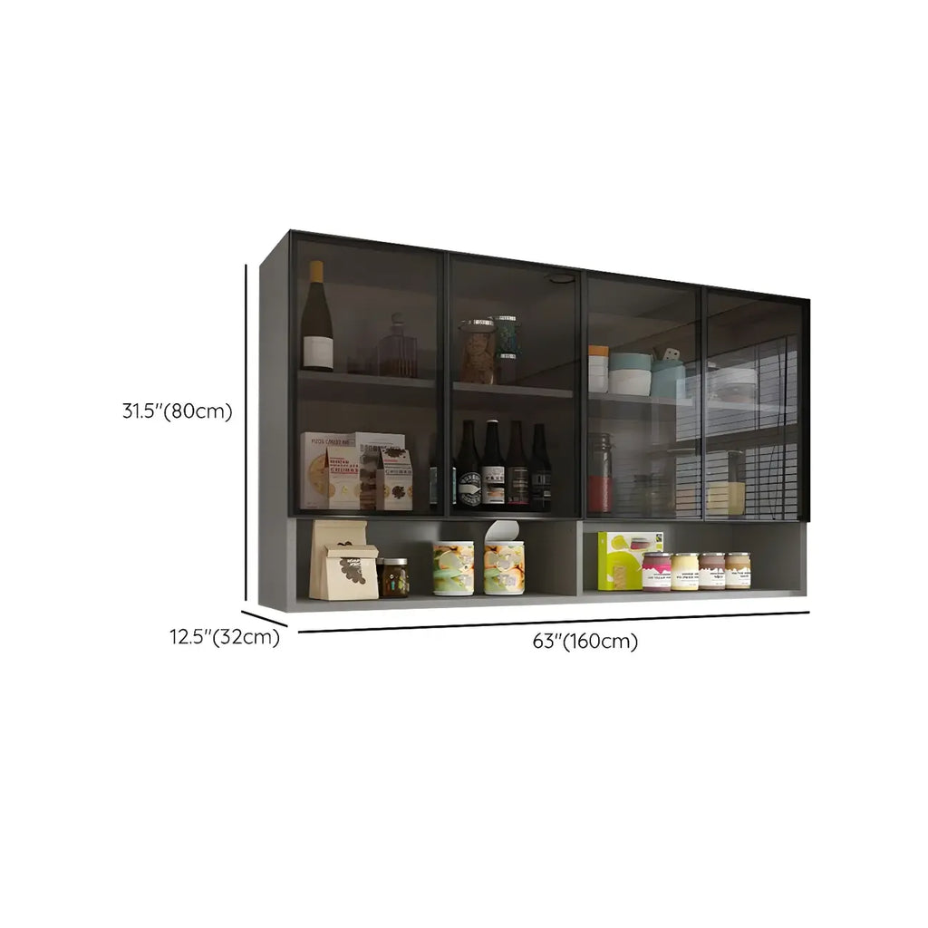 Vitrine suspendue en bois avec portes vitrées