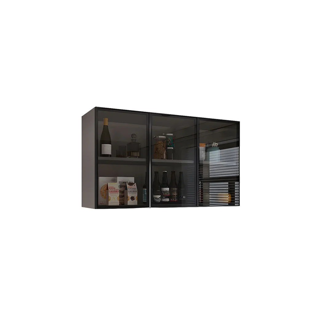 Vitrine suspendue en bois avec portes vitrées