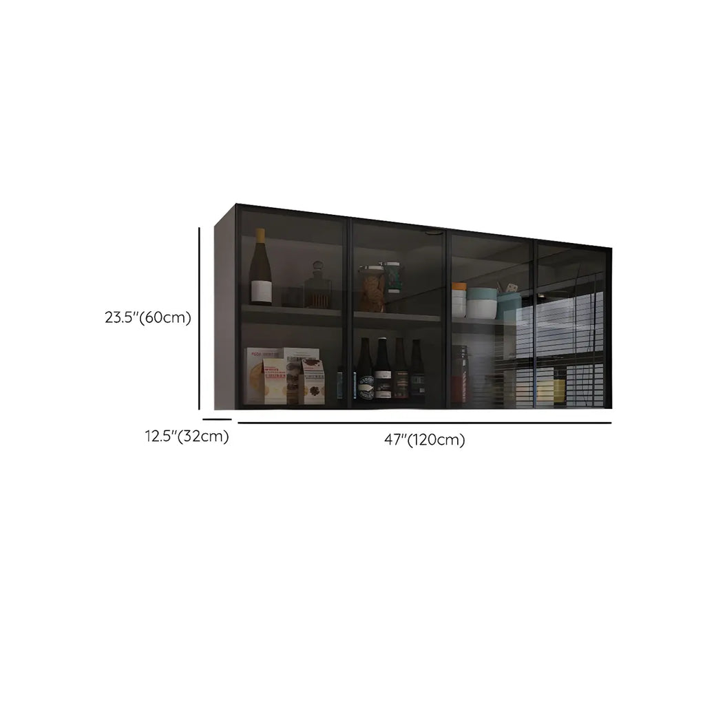 Vitrine suspendue en bois avec portes vitrées