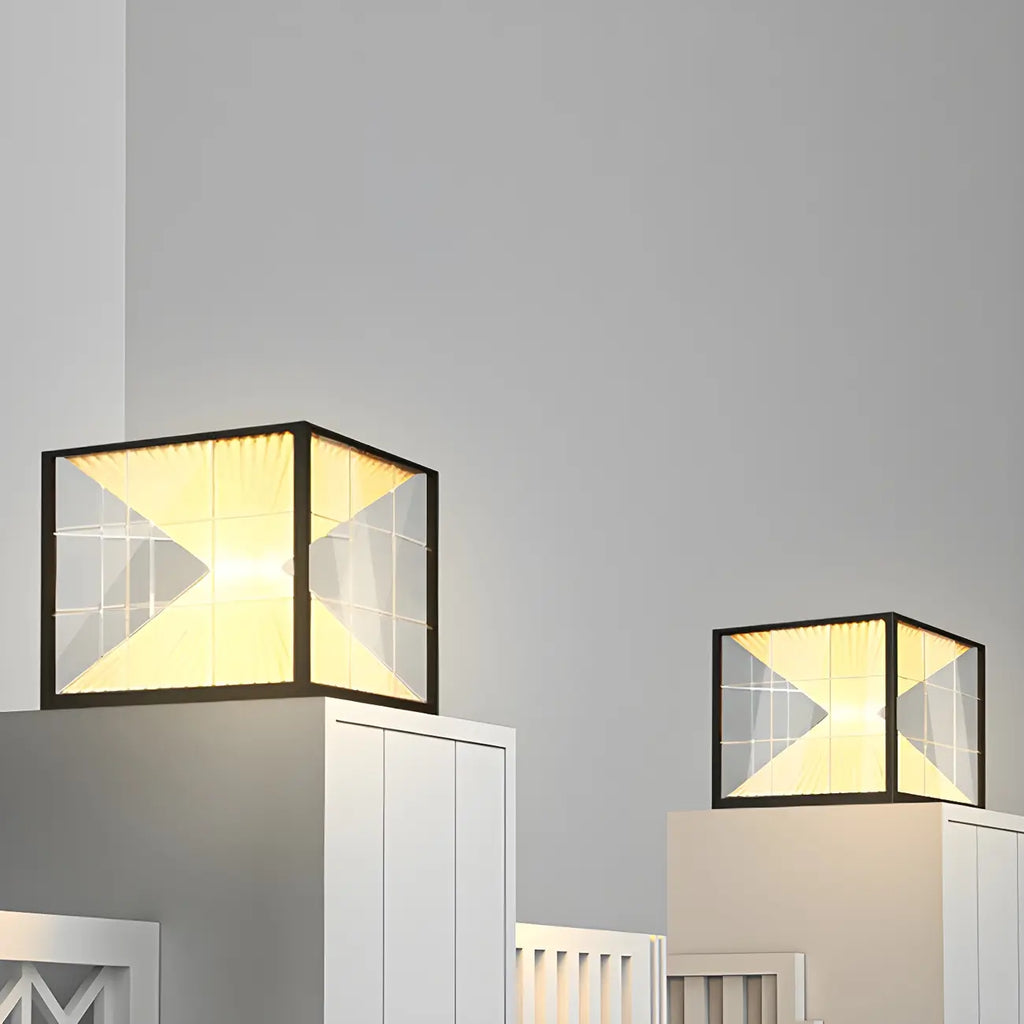 Lampes solaires modernes à lumière chaude, cubes transparents, pour poteaux extérieurs