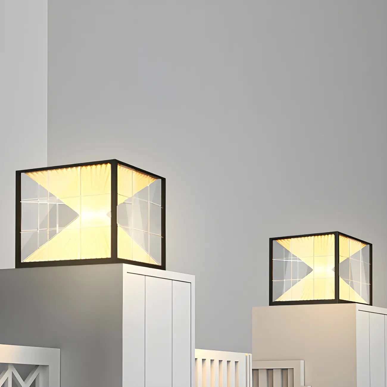 Lampes solaires modernes à lumière chaude, cubes transparents, pour poteaux extérieurs