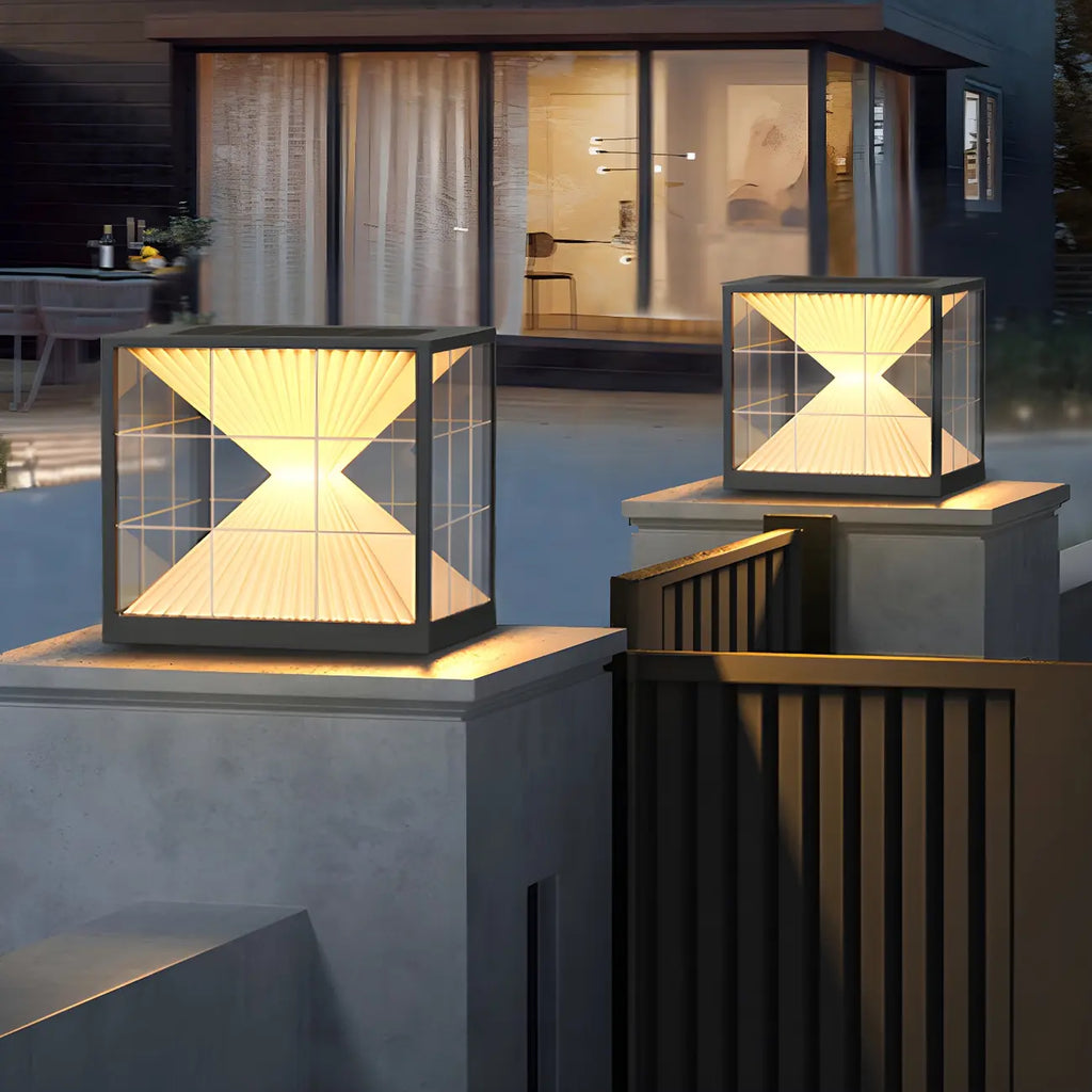 Lampes solaires modernes à lumière chaude, cubes transparents, pour poteaux extérieurs
