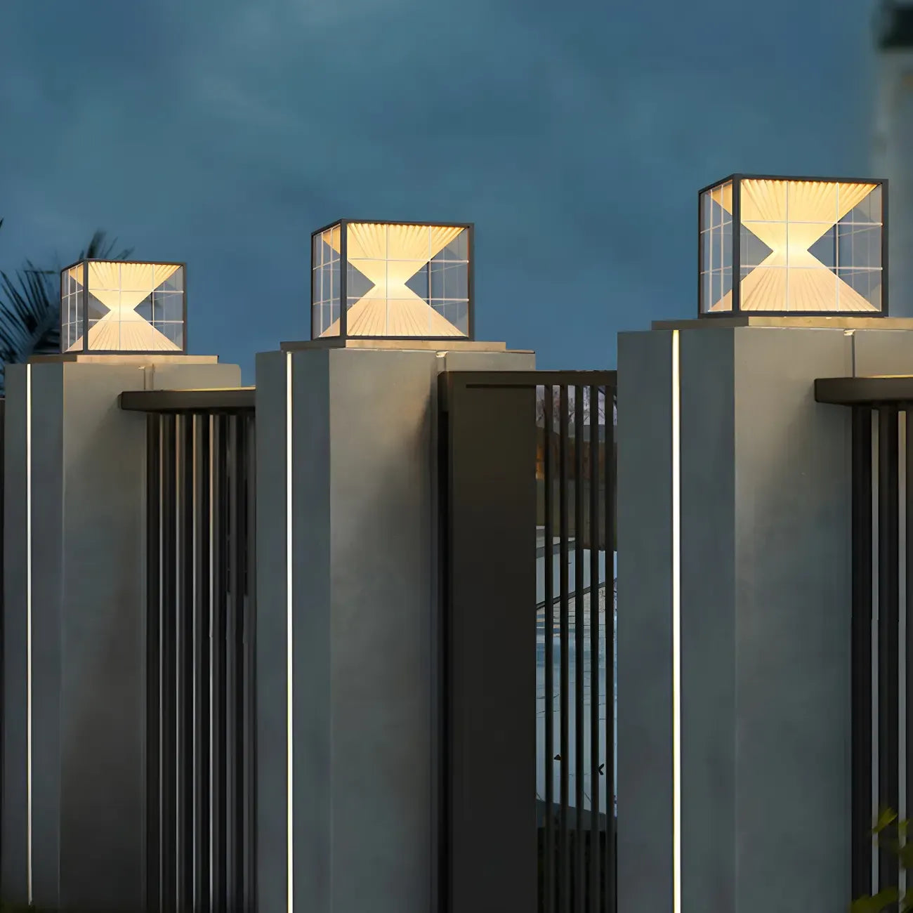 Lampes solaires modernes à lumière chaude, cubes transparents, pour poteaux extérieurs