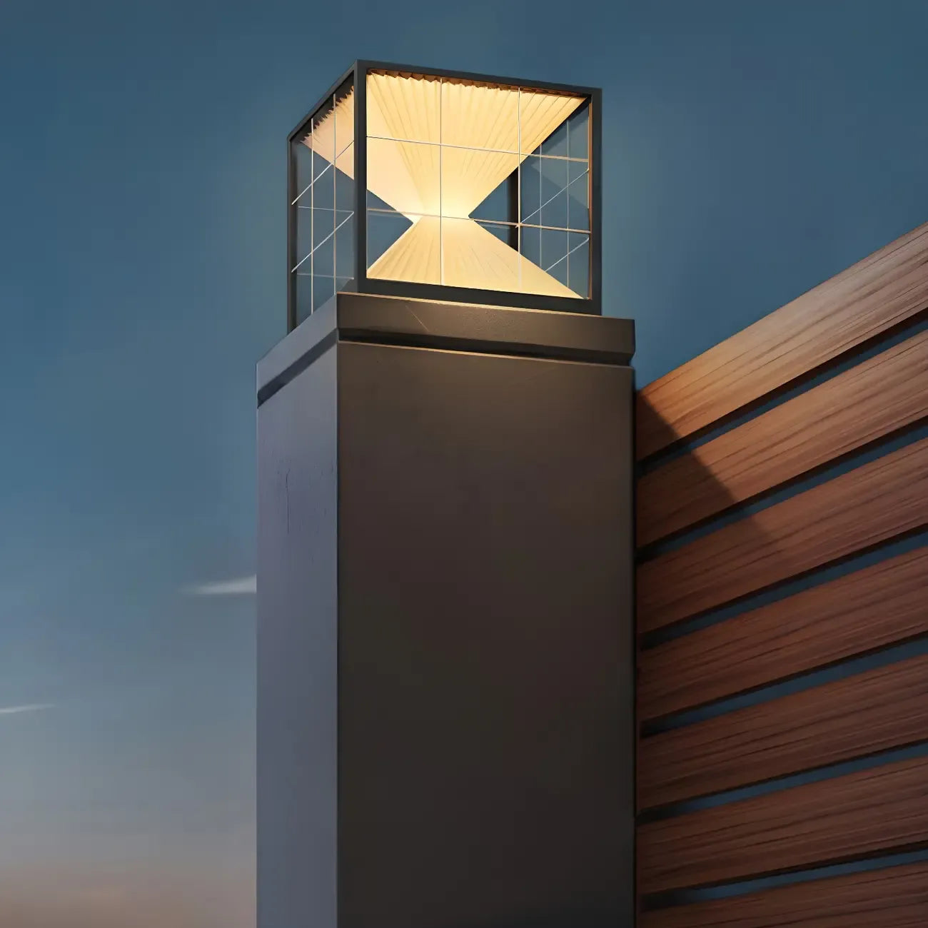 Lampes solaires modernes à lumière chaude, cubes transparents, pour poteaux extérieurs
