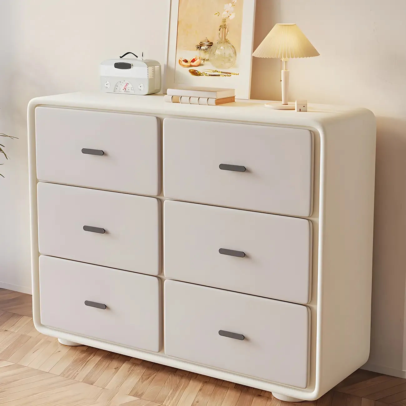 Commode élégante en bois blanc avec 6 tiroirs de rangement