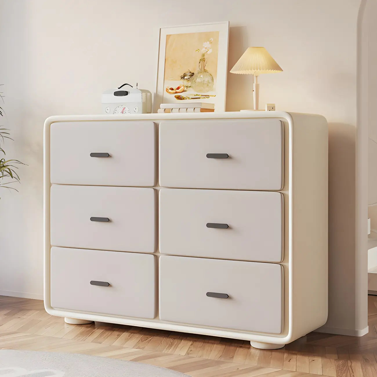 Commode élégante en bois blanc avec 6 tiroirs de rangement