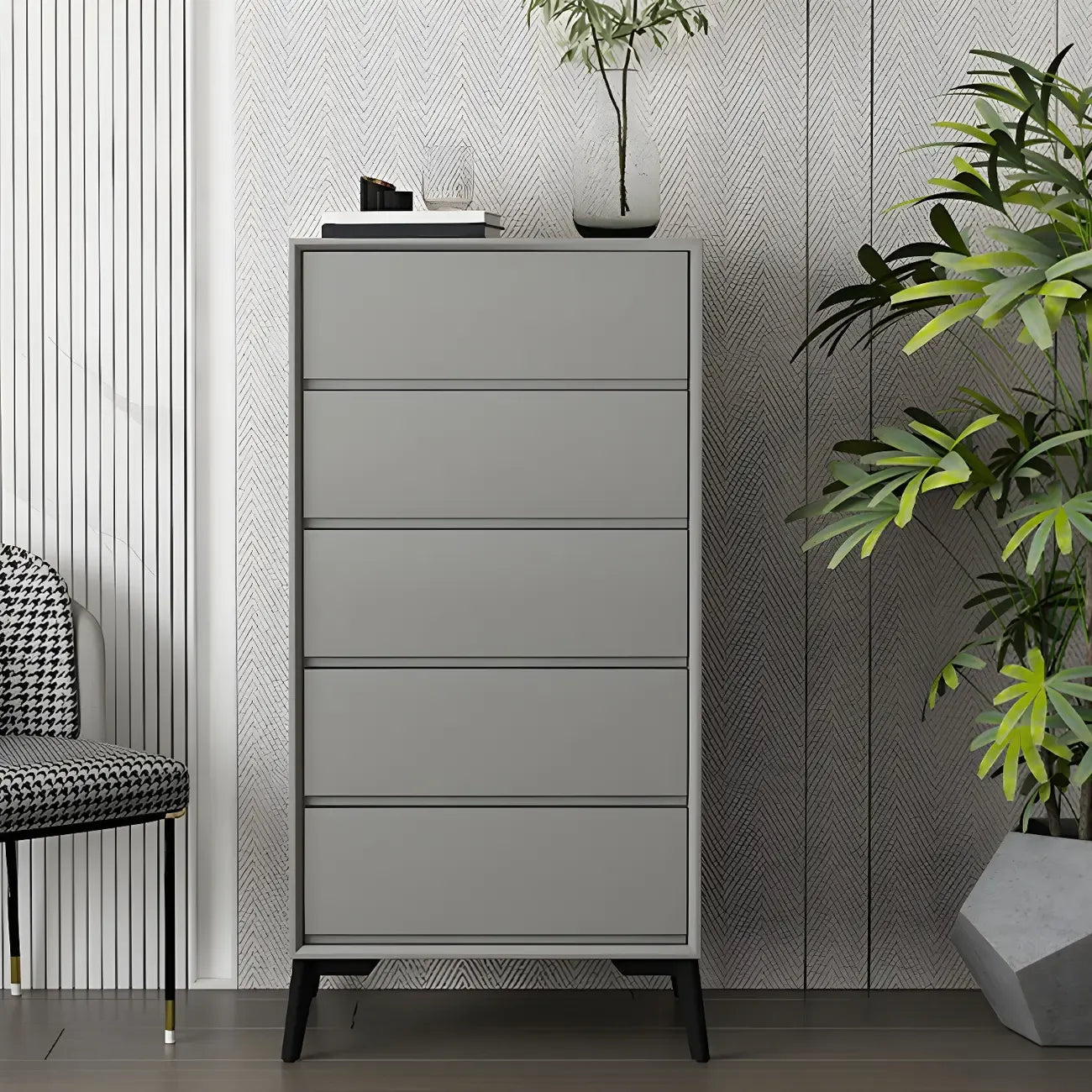 Commode minimaliste grise à 8 tiroirs en bois massif