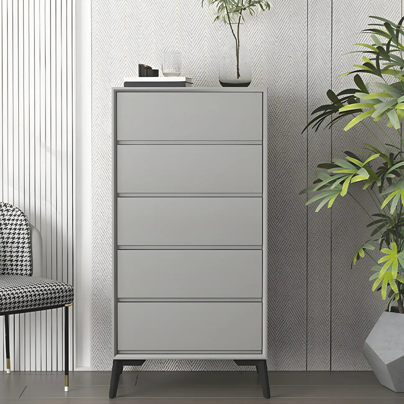 Commode minimaliste grise à 8 tiroirs en bois massif