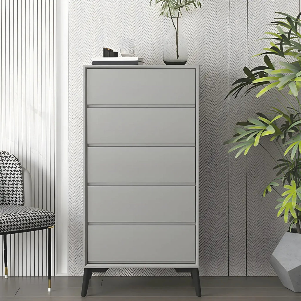Commode minimaliste grise à 8 tiroirs en bois massif