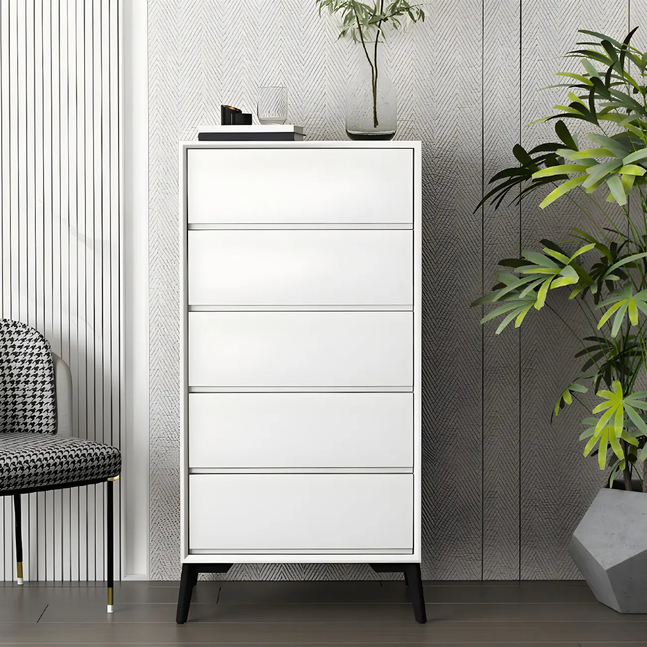Commode minimaliste grise à 8 tiroirs en bois massif