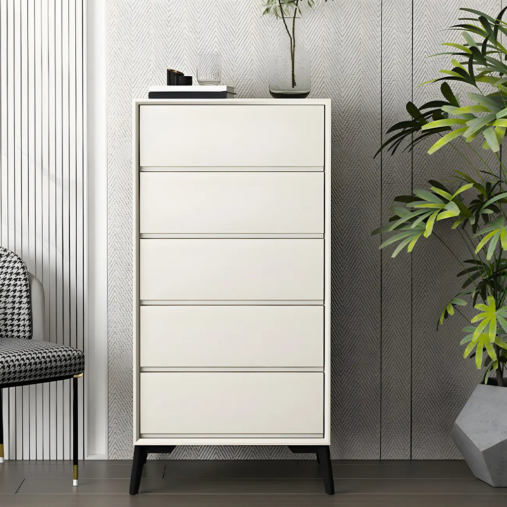 Commode minimaliste grise à 8 tiroirs en bois massif