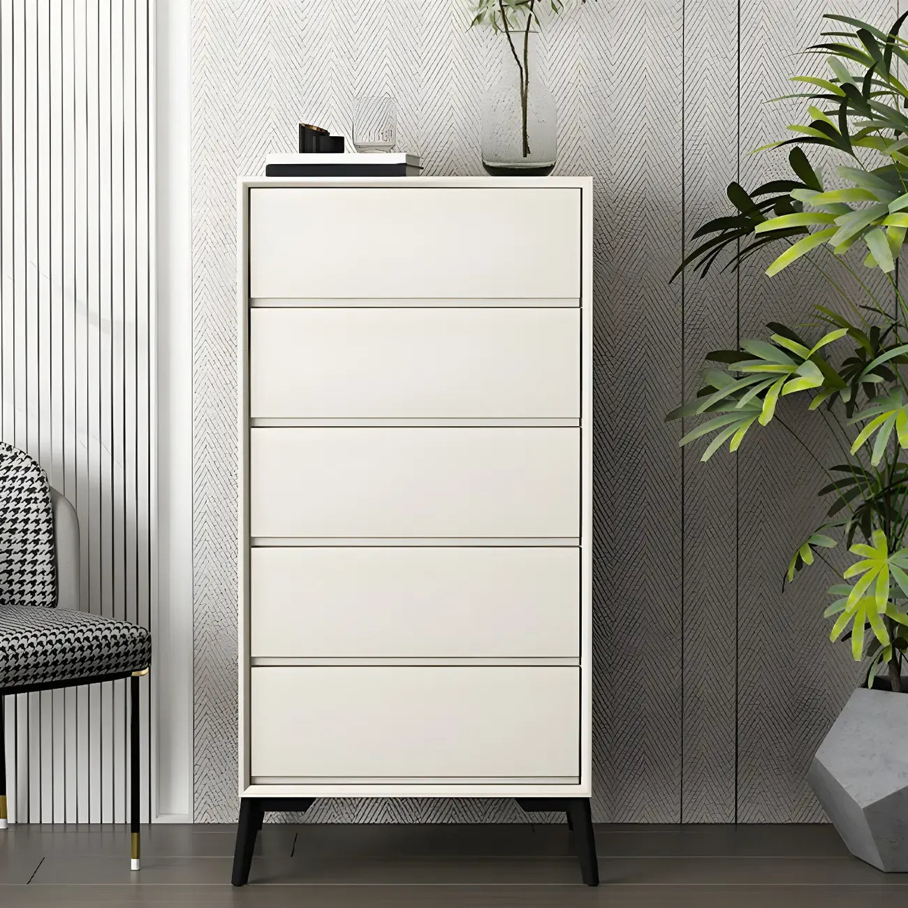Commode minimaliste grise à 8 tiroirs en bois massif