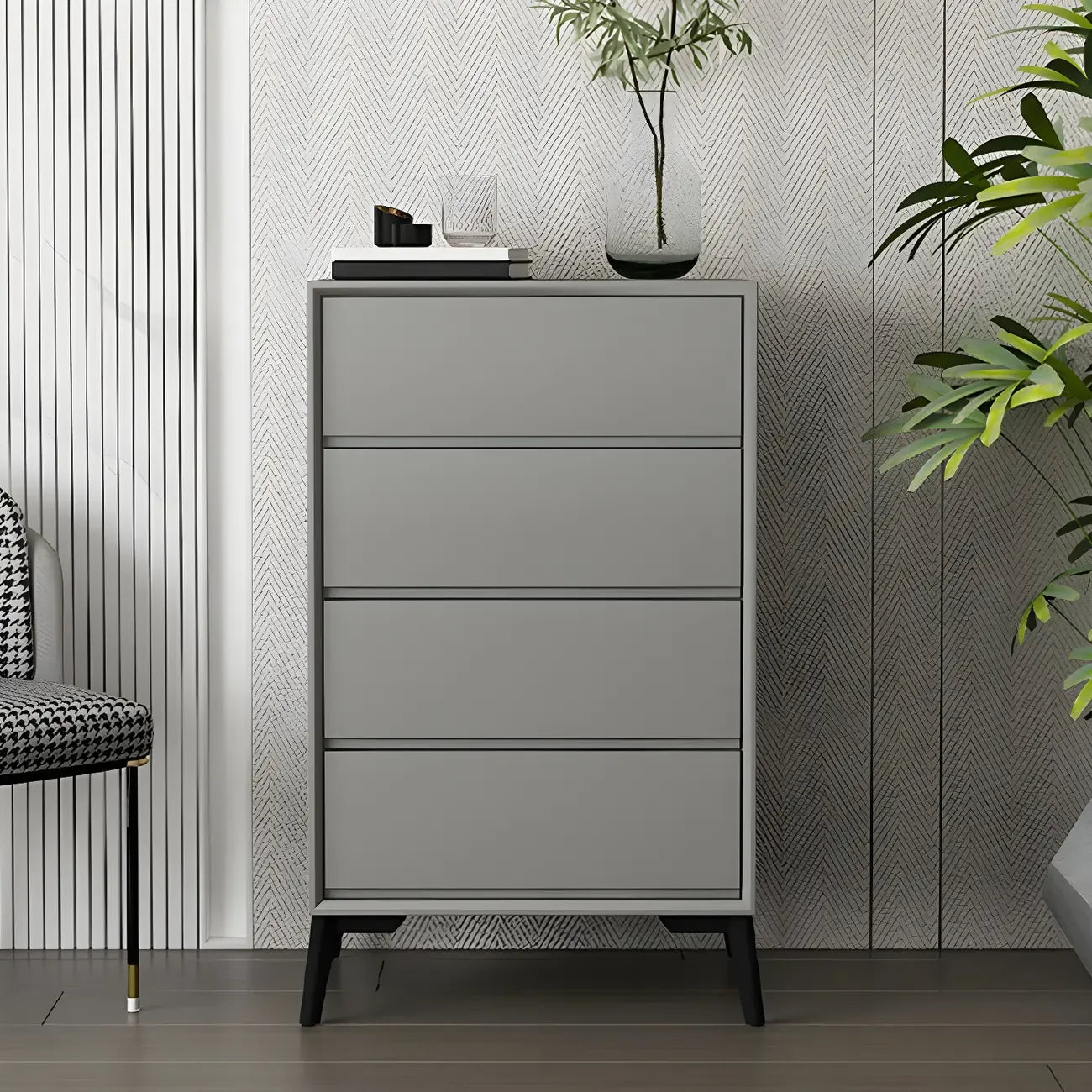 Commode minimaliste grise à 8 tiroirs en bois massif