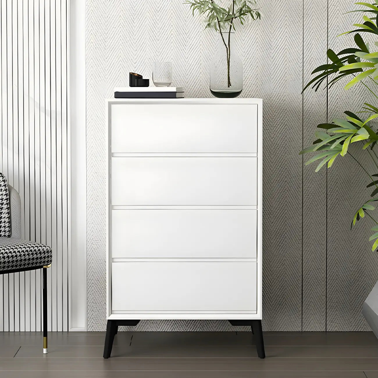 Commode minimaliste grise à 8 tiroirs en bois massif