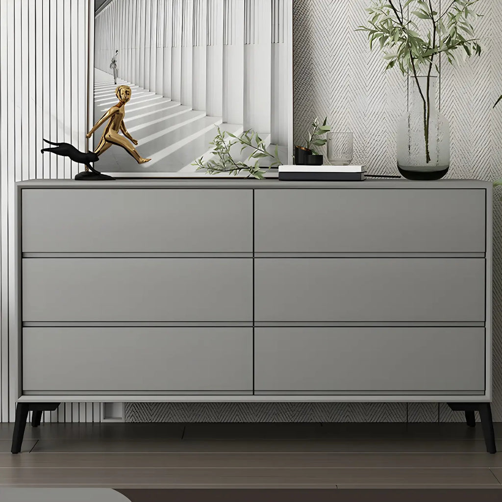 Commode minimaliste grise à 8 tiroirs en bois massif