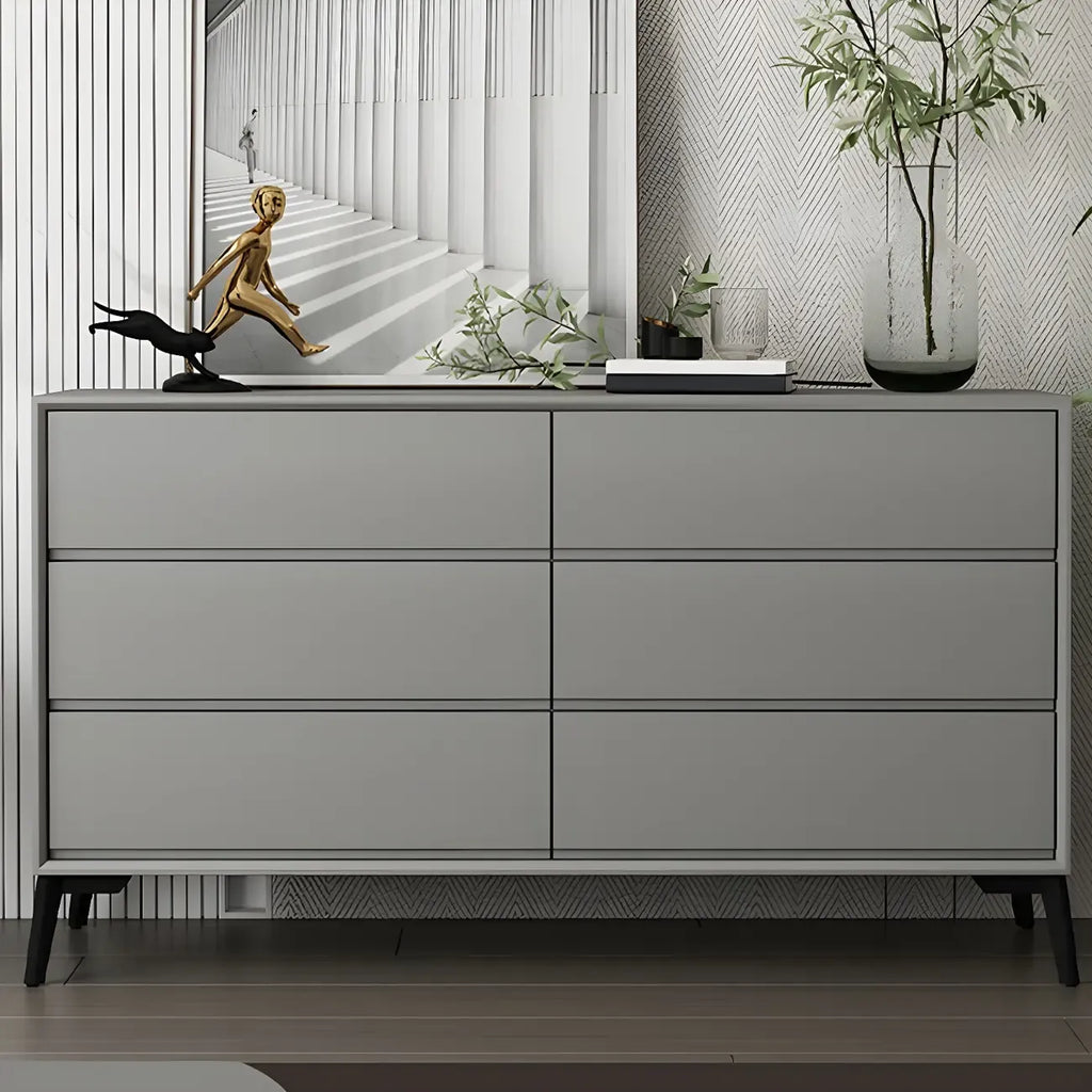 Commode minimaliste grise à 8 tiroirs en bois massif