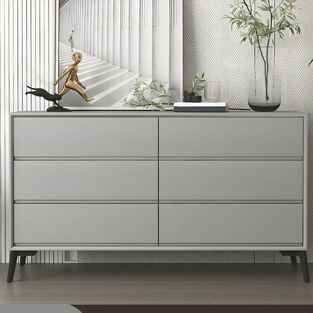 Commode minimaliste grise à 8 tiroirs en bois massif