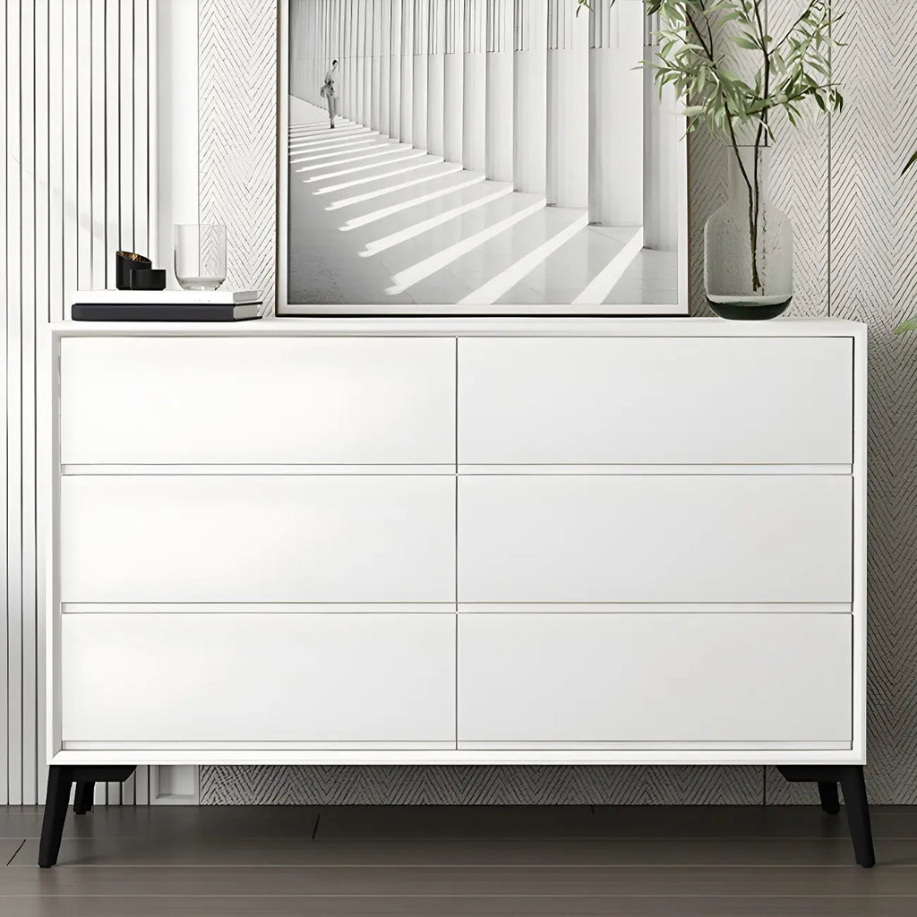 Commode minimaliste grise à 8 tiroirs en bois massif