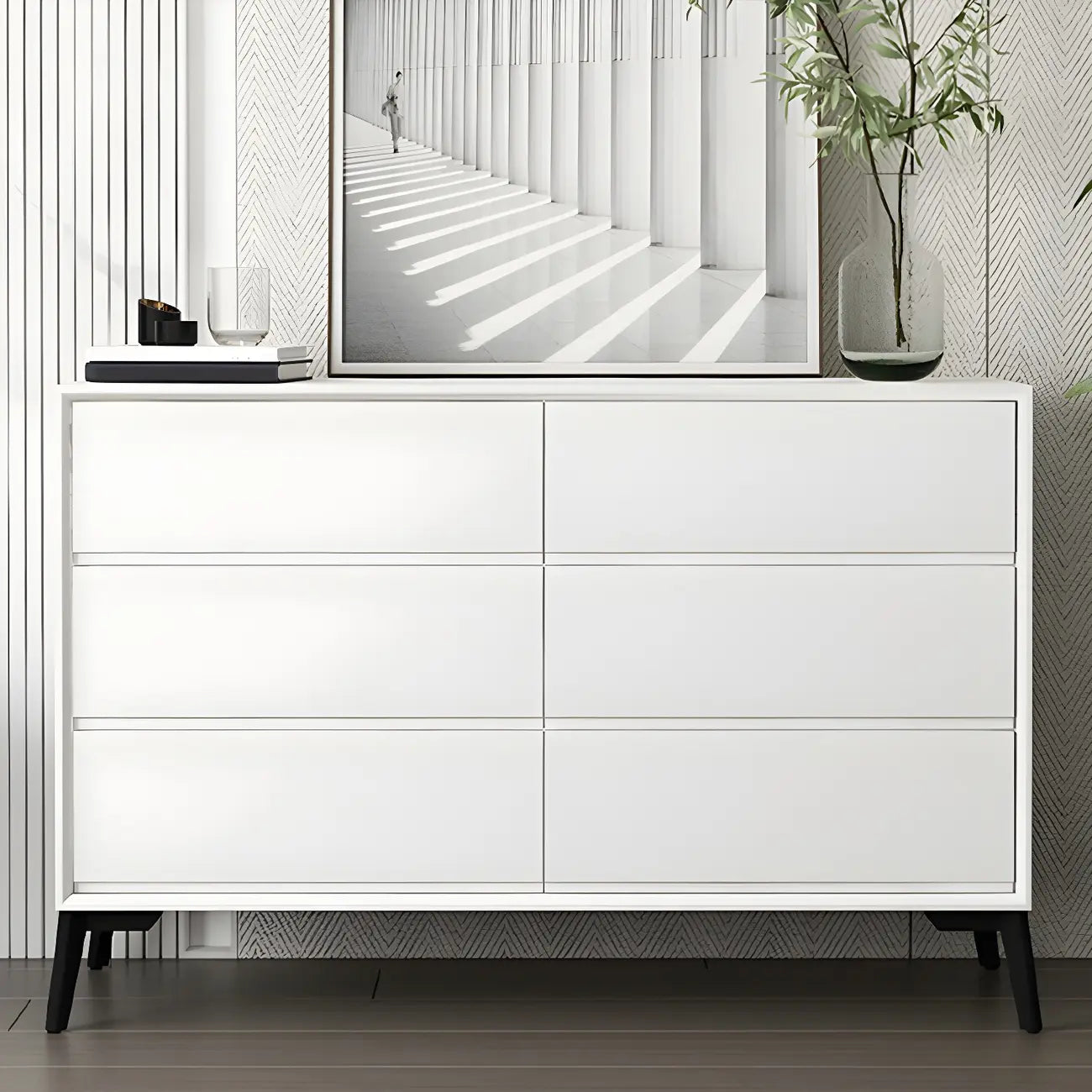 Commode minimaliste grise à 8 tiroirs en bois massif