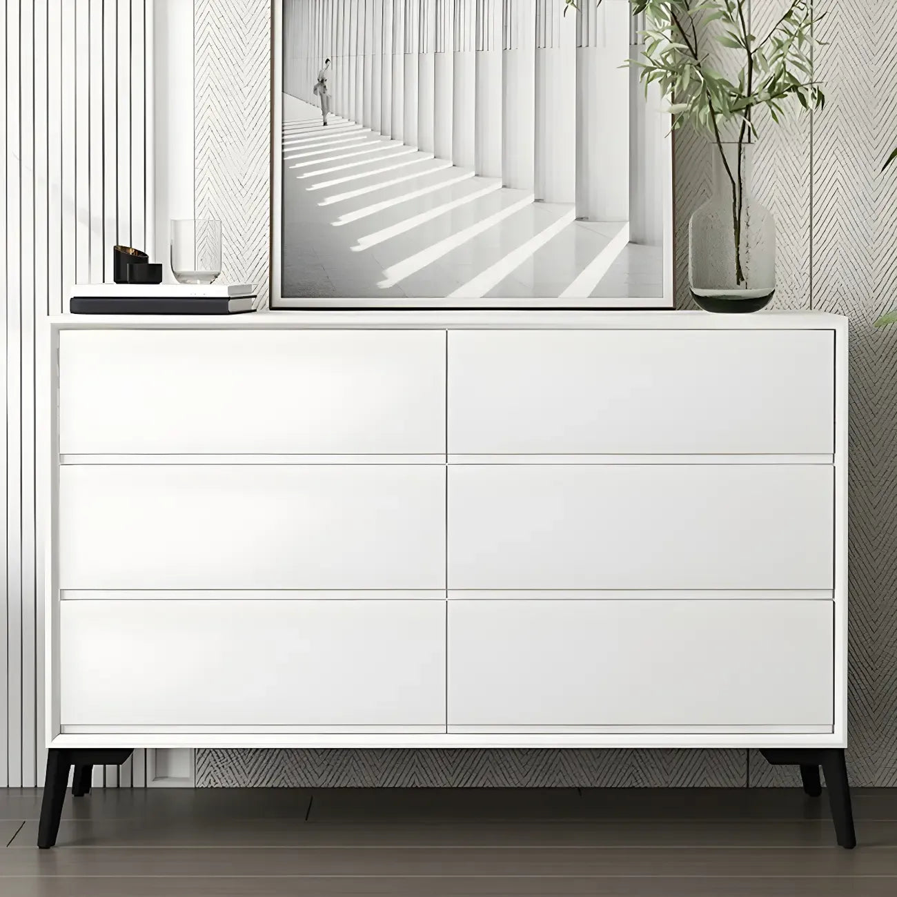 Commode minimaliste grise à 8 tiroirs en bois massif