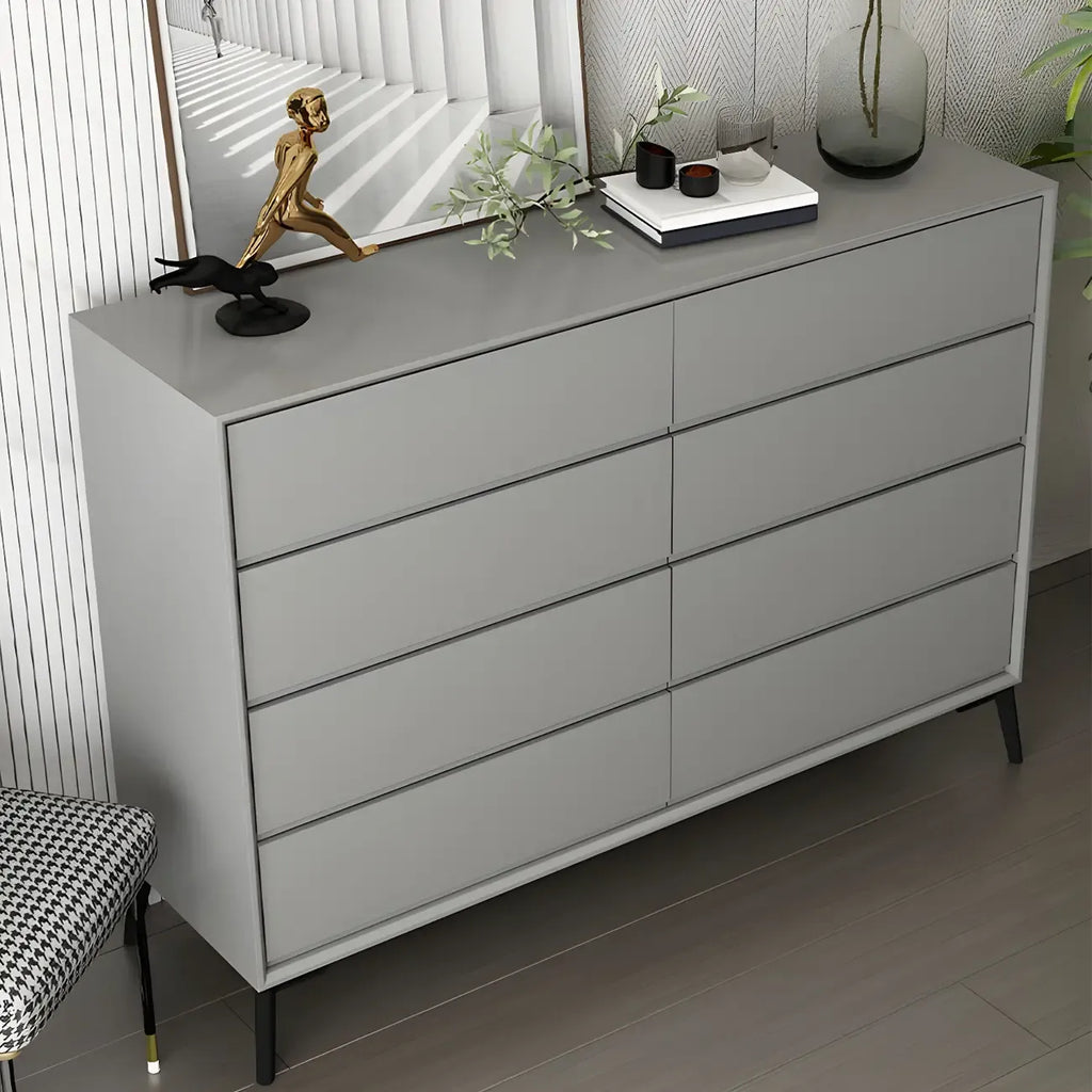 Commode minimaliste grise à 8 tiroirs en bois massif
