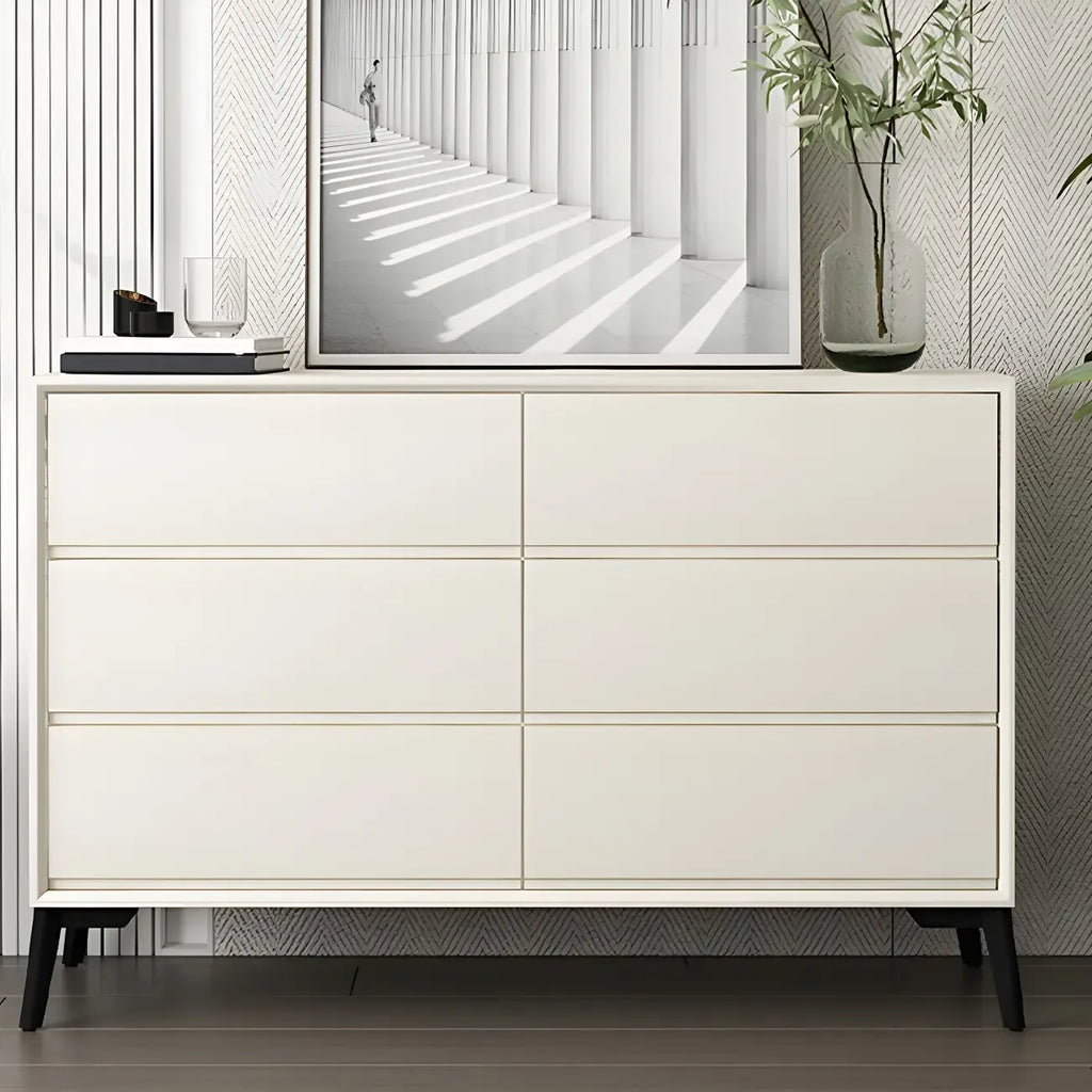 Commode minimaliste grise à 8 tiroirs en bois massif