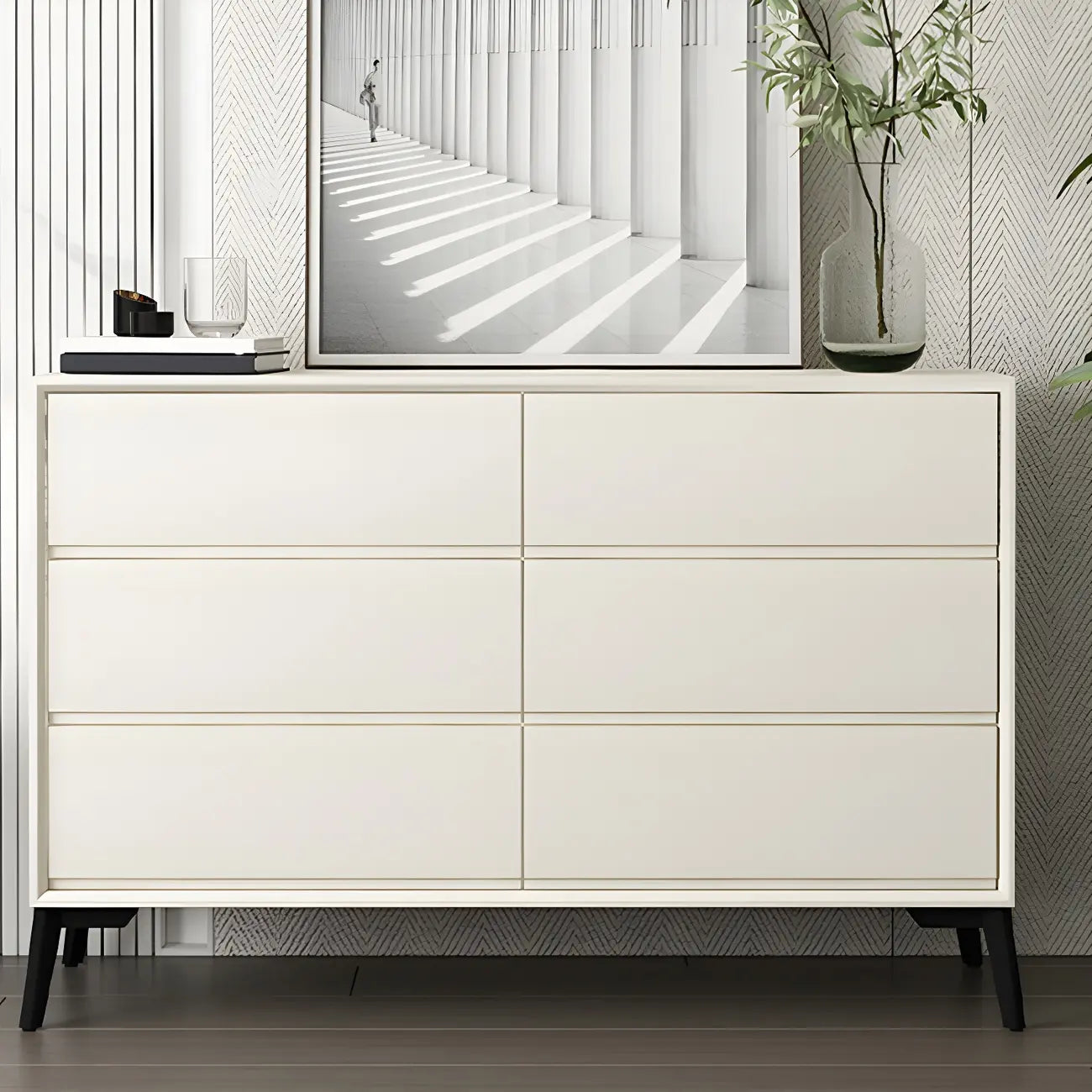 Commode minimaliste grise à 8 tiroirs en bois massif