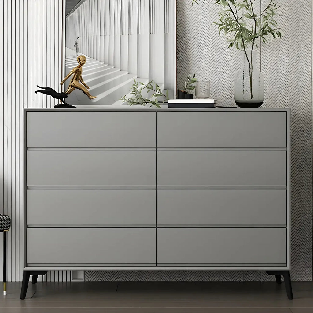 Commode minimaliste grise à 8 tiroirs en bois massif