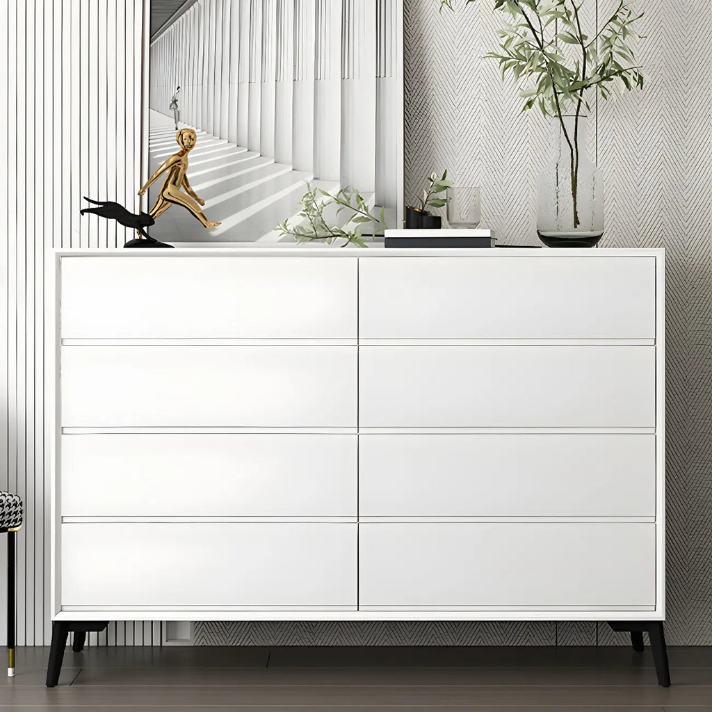 Commode minimaliste grise à 8 tiroirs en bois massif