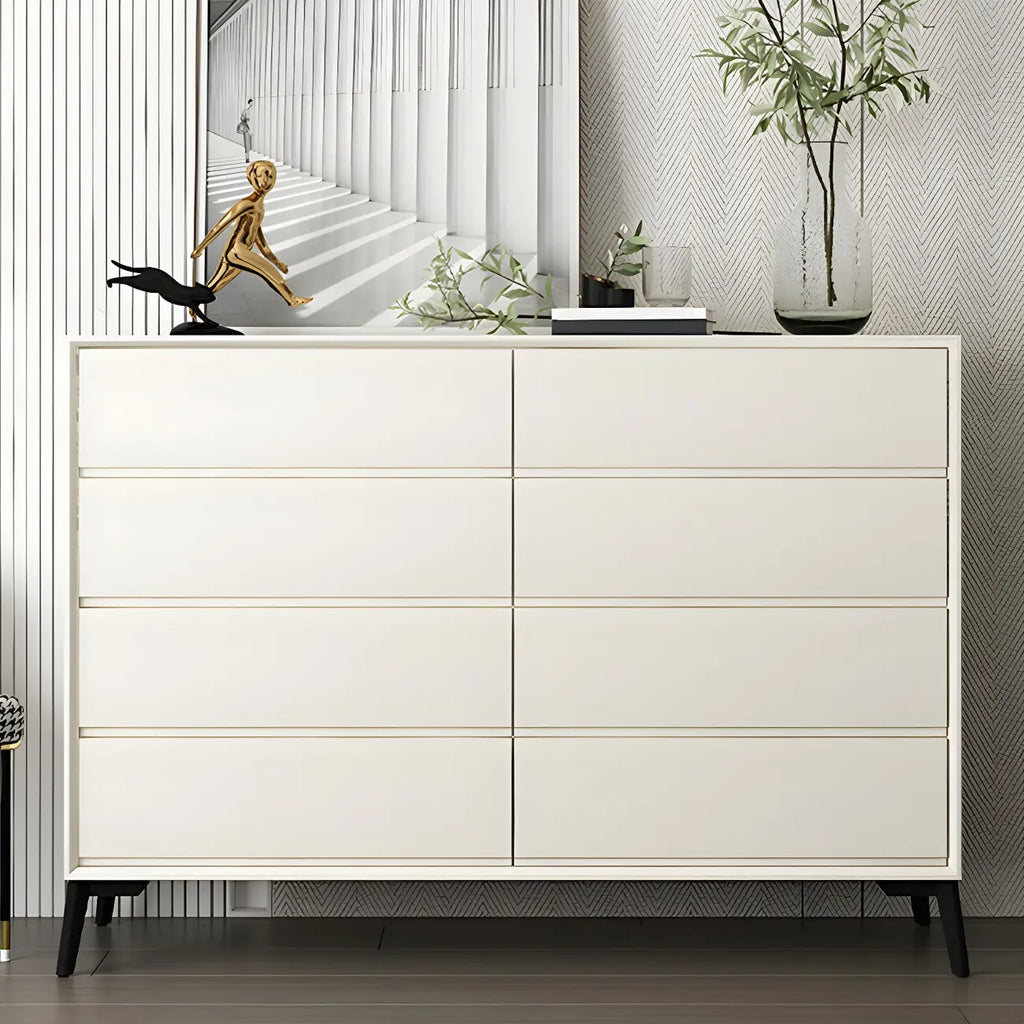 Commode minimaliste grise à 8 tiroirs en bois massif