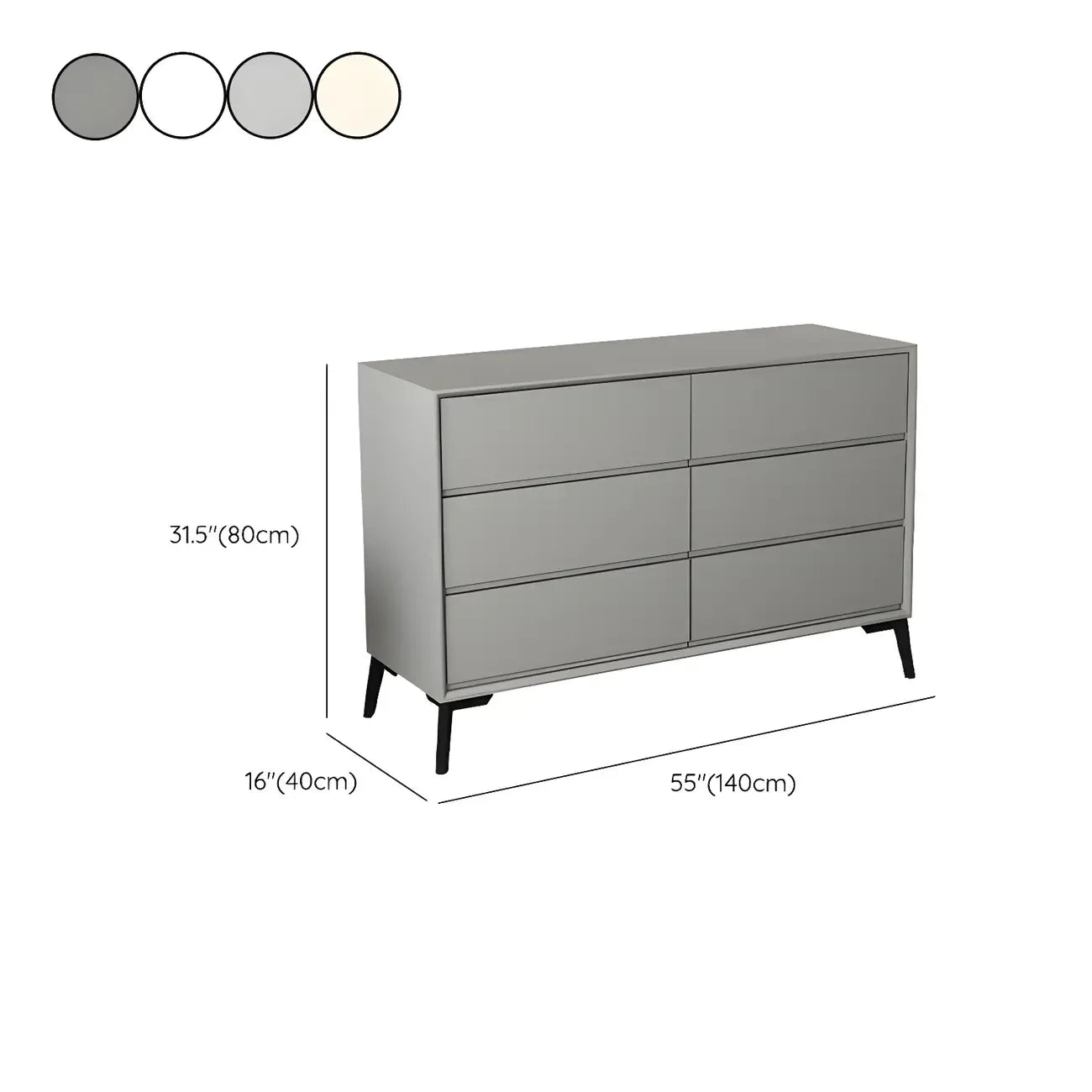 Commode minimaliste grise à 8 tiroirs en bois massif
